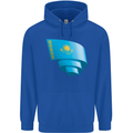 Curled Kazakhstan Flag Kazakh Day Football Childrens Kids Hoodie Royal Blue