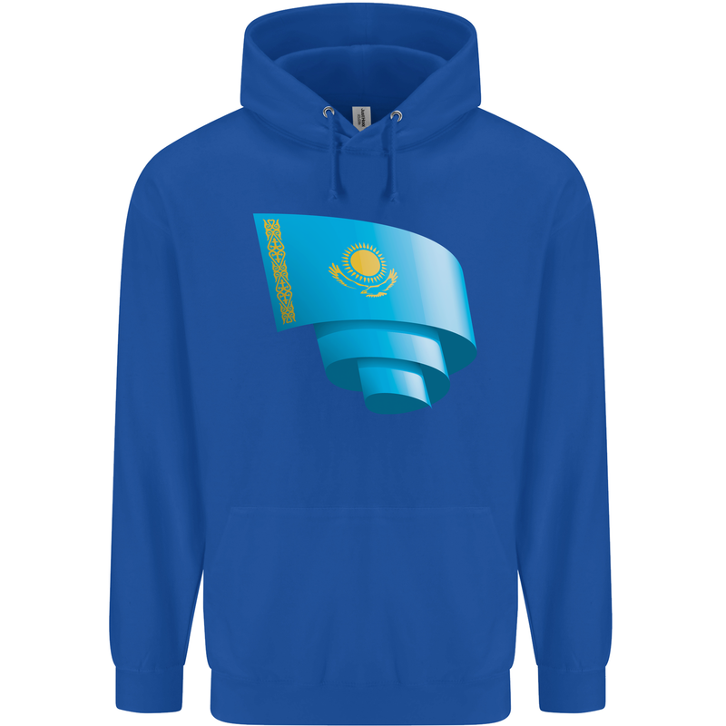 Curled Kazakhstan Flag Kazakh Day Football Childrens Kids Hoodie Royal Blue