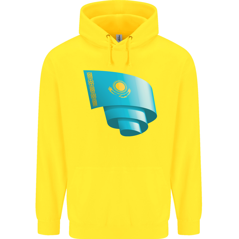 Curled Kazakhstan Flag Kazakh Day Football Childrens Kids Hoodie Yellow
