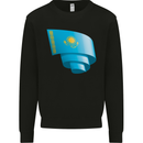 Curled Kazakhstan Flag Kazakh Day Football Kids Sweatshirt Jumper Black