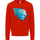 Curled Kazakhstan Flag Kazakh Day Football Kids Sweatshirt Jumper Bright Red
