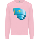 Curled Kazakhstan Flag Kazakh Day Football Kids Sweatshirt Jumper Light Pink
