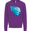 Curled Kazakhstan Flag Kazakh Day Football Kids Sweatshirt Jumper Purple