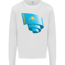 Curled Kazakhstan Flag Kazakh Day Football Kids Sweatshirt Jumper White