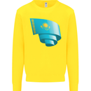 Curled Kazakhstan Flag Kazakh Day Football Kids Sweatshirt Jumper Yellow