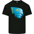 Curled Kazakhstan Flag Kazakh Day Football Kids T-Shirt Childrens Black