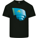 Curled Kazakhstan Flag Kazakh Day Football Kids T-Shirt Childrens Black