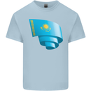 Curled Kazakhstan Flag Kazakh Day Football Kids T-Shirt Childrens Light Blue