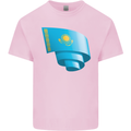Curled Kazakhstan Flag Kazakh Day Football Kids T-Shirt Childrens Light Pink