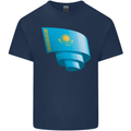 Curled Kazakhstan Flag Kazakh Day Football Kids T-Shirt Childrens Navy Blue