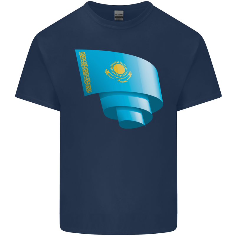Curled Kazakhstan Flag Kazakh Day Football Kids T-Shirt Childrens Navy Blue