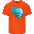 Curled Kazakhstan Flag Kazakh Day Football Kids T-Shirt Childrens Orange