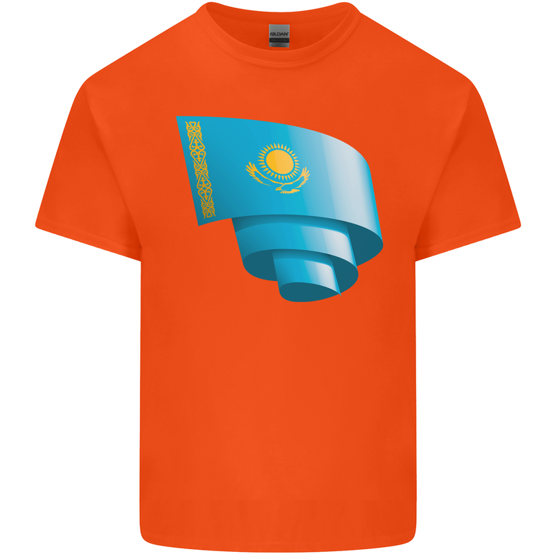 Curled Kazakhstan Flag Kazakh Day Football Kids T-Shirt Childrens Orange