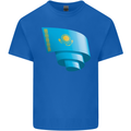 Curled Kazakhstan Flag Kazakh Day Football Kids T-Shirt Childrens Royal Blue