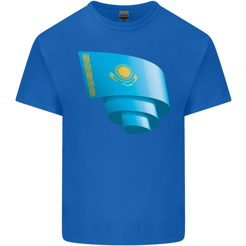 Curled Kazakhstan Flag Kazakh Day Football Kids T-Shirt Childrens Royal Blue