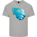 Curled Kazakhstan Flag Kazakh Day Football Kids T-Shirt Childrens Sports Grey