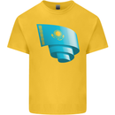 Curled Kazakhstan Flag Kazakh Day Football Kids T-Shirt Childrens Yellow