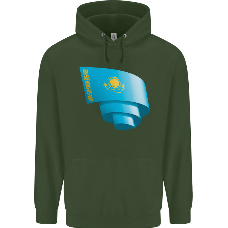 Curled Kazakhstan Flag Kazakh Day Football Mens 80% Cotton Hoodie Forest Green