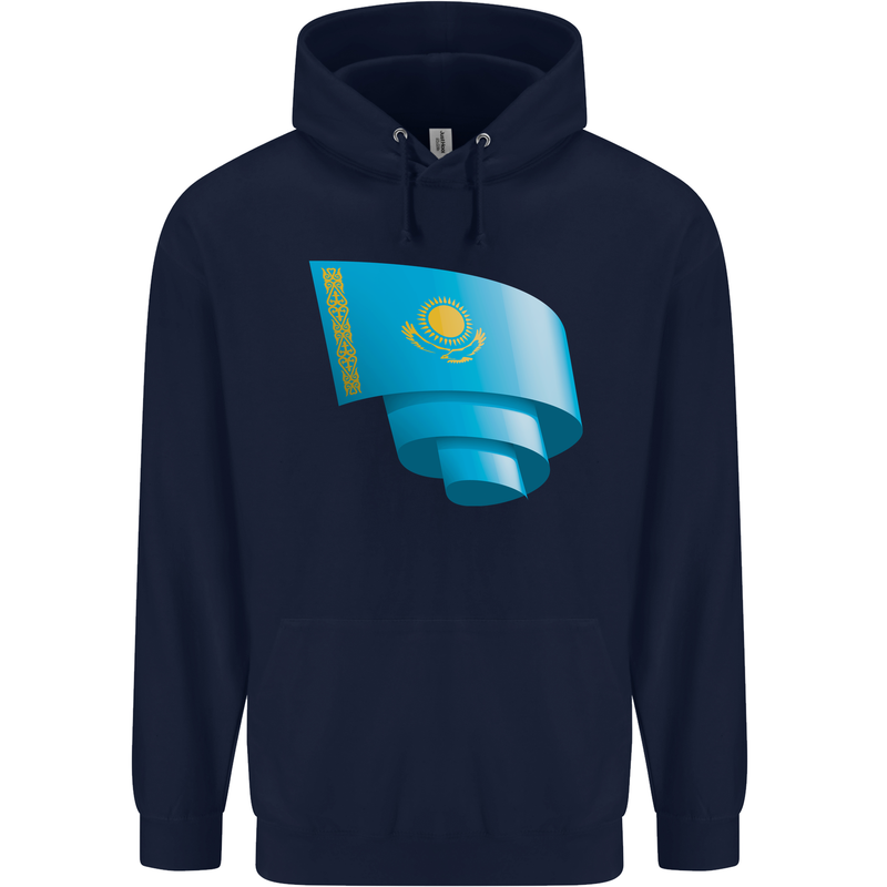 Curled Kazakhstan Flag Kazakh Day Football Mens 80% Cotton Hoodie Navy Blue
