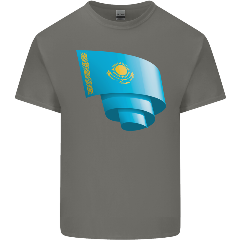Curled Kazakhstan Flag Kazakh Day Football Mens Cotton T-Shirt Tee Top Charcoal