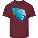Curled Kazakhstan Flag Kazakh Day Football Mens Cotton T-Shirt Tee Top Maroon