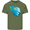 Curled Kazakhstan Flag Kazakh Day Football Mens Cotton T-Shirt Tee Top Military Green