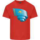 Curled Kazakhstan Flag Kazakh Day Football Mens Cotton T-Shirt Tee Top Red