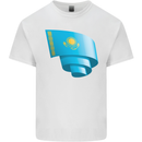 Curled Kazakhstan Flag Kazakh Day Football Mens Cotton T-Shirt Tee Top White