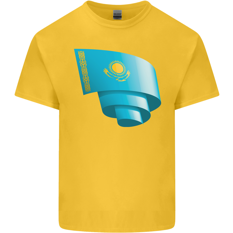 Curled Kazakhstan Flag Kazakh Day Football Mens Cotton T-Shirt Tee Top Yellow