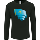 Curled Kazakhstan Flag Kazakh Day Football Mens Long Sleeve T-Shirt Black