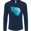 Curled Kazakhstan Flag Kazakh Day Football Mens Long Sleeve T-Shirt Navy Blue