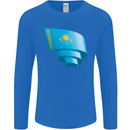 Curled Kazakhstan Flag Kazakh Day Football Mens Long Sleeve T-Shirt Royal Blue