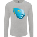 Curled Kazakhstan Flag Kazakh Day Football Mens Long Sleeve T-Shirt Sports Grey