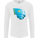 Curled Kazakhstan Flag Kazakh Day Football Mens Long Sleeve T-Shirt White
