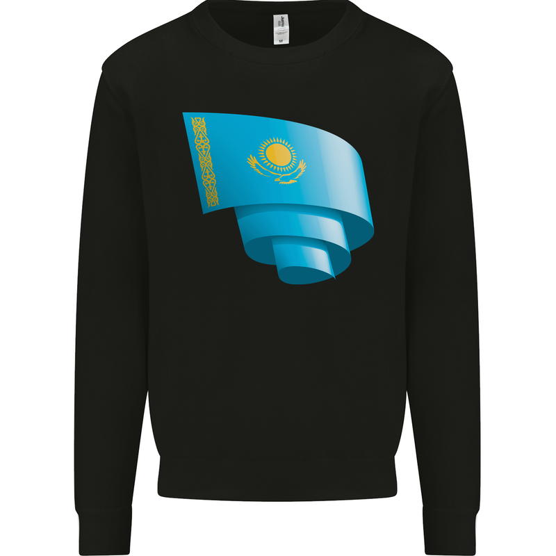 Curled Kazakhstan Flag Kazakh Day Football Mens Sweatshirt Jumper Black