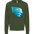 Curled Kazakhstan Flag Kazakh Day Football Mens Sweatshirt Jumper Forest Green