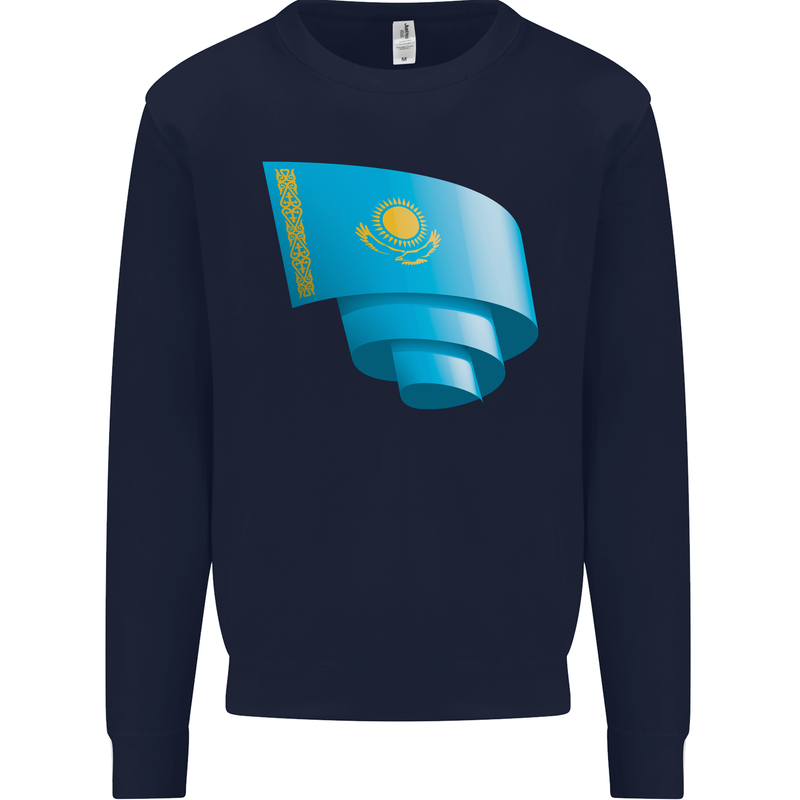 Curled Kazakhstan Flag Kazakh Day Football Mens Sweatshirt Jumper Navy Blue