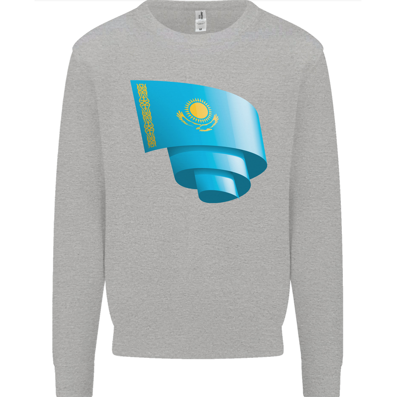 Curled Kazakhstan Flag Kazakh Day Football Mens Sweatshirt Jumper Sports Grey