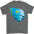 Curled Kazakhstan Flag Kazakh Day Football Mens T-Shirt 100% Cotton Charcoal