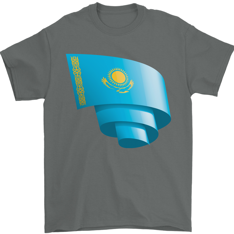 Curled Kazakhstan Flag Kazakh Day Football Mens T-Shirt 100% Cotton Charcoal