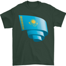 Curled Kazakhstan Flag Kazakh Day Football Mens T-Shirt 100% Cotton Forest Green