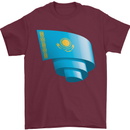 Curled Kazakhstan Flag Kazakh Day Football Mens T-Shirt 100% Cotton Maroon