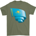 Curled Kazakhstan Flag Kazakh Day Football Mens T-Shirt 100% Cotton Military Green