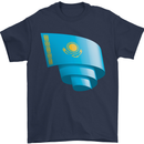 Curled Kazakhstan Flag Kazakh Day Football Mens T-Shirt 100% Cotton Navy Blue