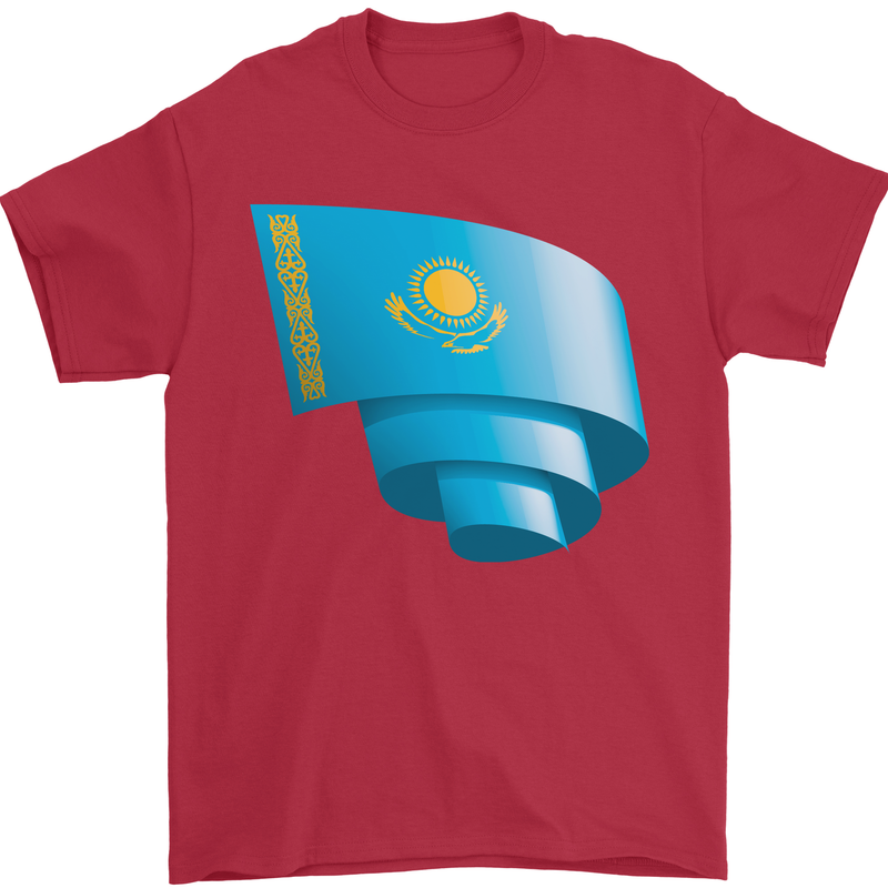 Curled Kazakhstan Flag Kazakh Day Football Mens T-Shirt 100% Cotton Red