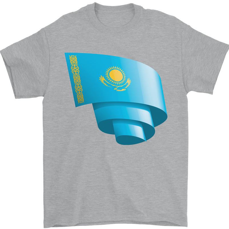 Curled Kazakhstan Flag Kazakh Day Football Mens T-Shirt 100% Cotton Sports Grey