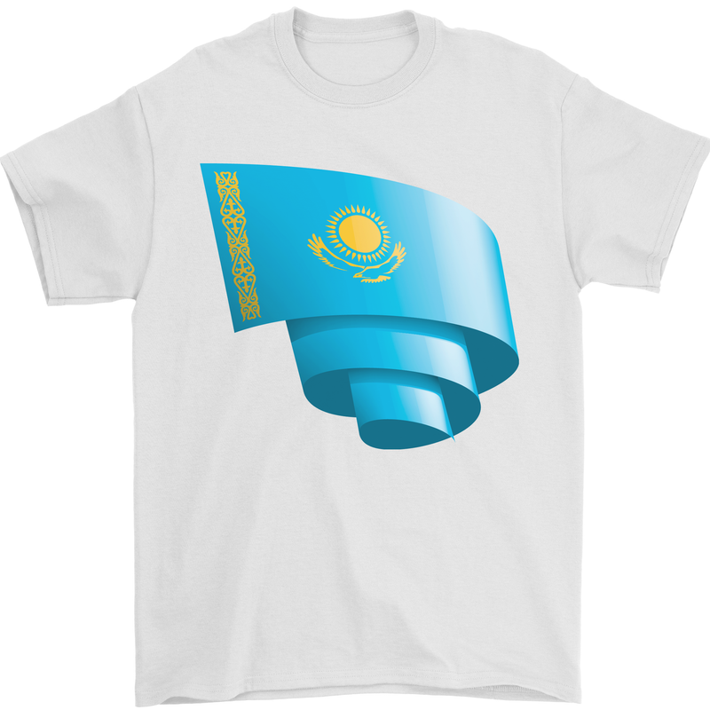 Curled Kazakhstan Flag Kazakh Day Football Mens T-Shirt 100% Cotton White