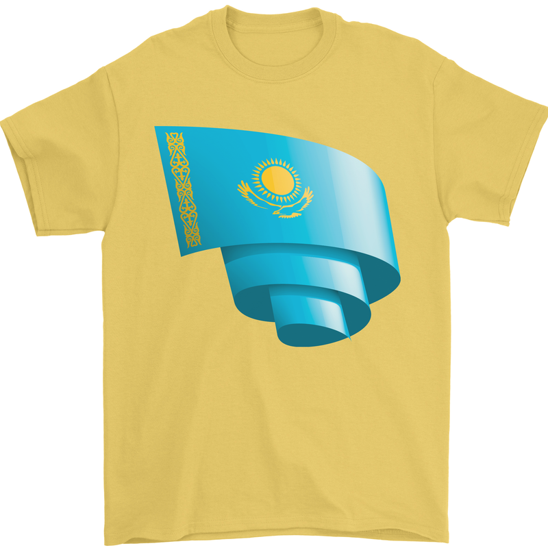 Curled Kazakhstan Flag Kazakh Day Football Mens T-Shirt 100% Cotton Yellow