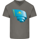 Curled Kazakhstan Flag Kazakh Day Football Mens V-Neck Cotton T-Shirt Charcoal