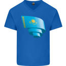 Curled Kazakhstan Flag Kazakh Day Football Mens V-Neck Cotton T-Shirt Royal Blue